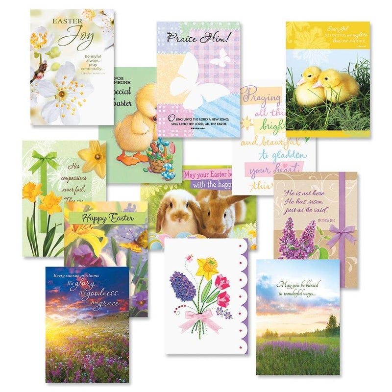 Current Easter Faith Greeting Cards Value Pack - Set of 12 Large 5" x 7", Religious Easter Cards, Inspiring Bible Messages for Christians and Catholics, White Envelopes - Image 1