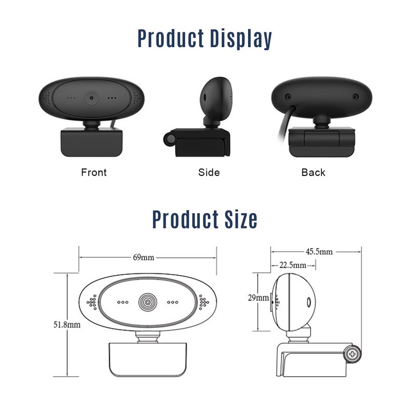1080P HD Computer Camera Video Conference Camera Webcam 2 Mega Pixel Auto Focus 360° Rotation USB Plug & Play with Microphone for Video Meeting Online Teaching Training Live Webcasting - Image 5