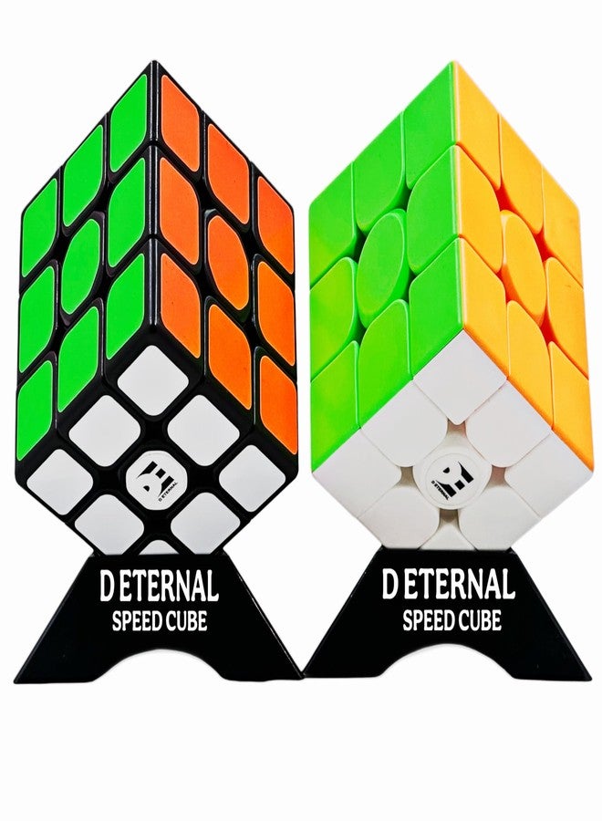 D ETERNAL Speed Cube 3x3 Professional Puzzle Cube Combo Bundle Set, Stickerless and Stickere Cube 3 by 3 with Two Cube Stand, 2-Pack - Image 1