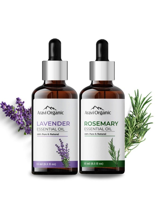 Aravi Organic 100% Pure Lavender And Rosemary Essential Oil For Hair Growth, Hair Fall Control And Skin Care - For Women And Men -15 Ml Each  - Image 1