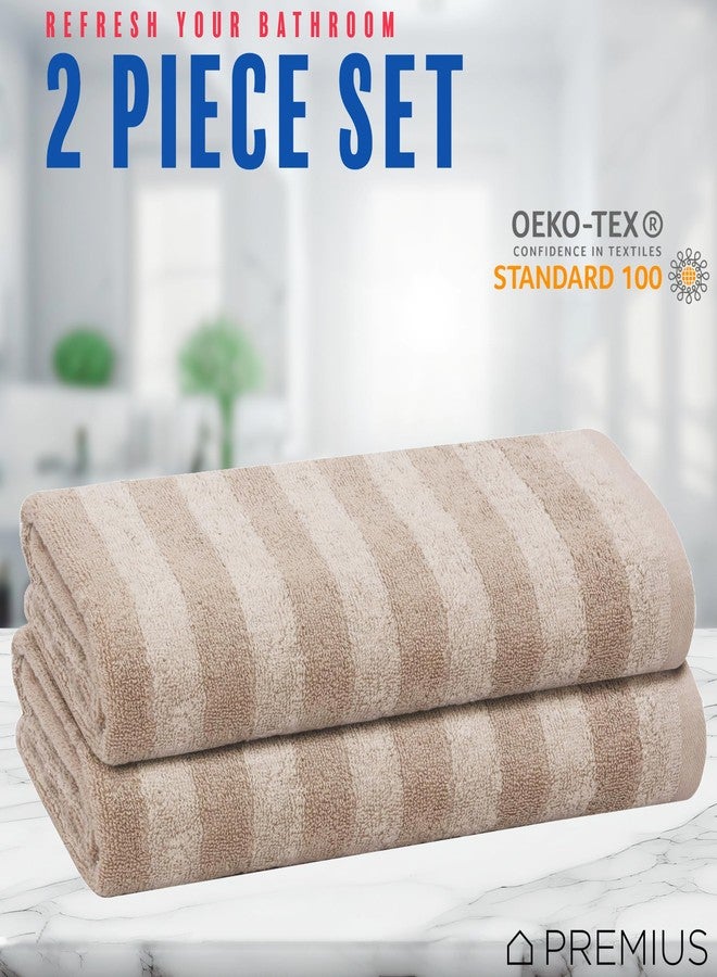 PREMIUS 2 Pack Stripes 100% Cotton Yarn Dyed Bath Towel, Oatmeal, 27 x 54 Inches - Image 3