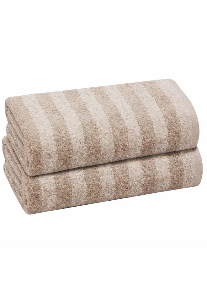 PREMIUS 2 Pack Stripes 100% Cotton Yarn Dyed Bath Towel, Oatmeal, 27 x 54 Inches - Image 1