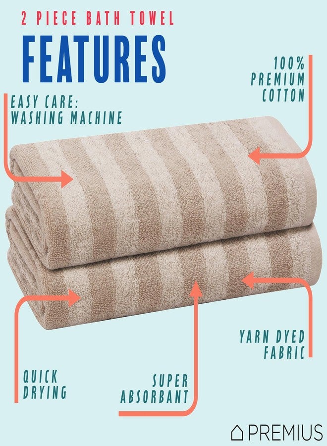 PREMIUS 2 Pack Stripes 100% Cotton Yarn Dyed Bath Towel, Oatmeal, 27 x 54 Inches - Image 2