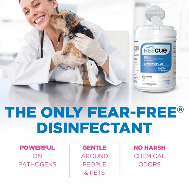 REScue One-Step Disinfectant Cleaner & Deodorizer Wipes for Vet Use â€“ Cleaner for Kennels, Litter Boxes, Vet Offices, Pet Grooming Surfaces, Pet Items â€“ Wipes Canister, 160-Count (Pack of 1) - Image 3