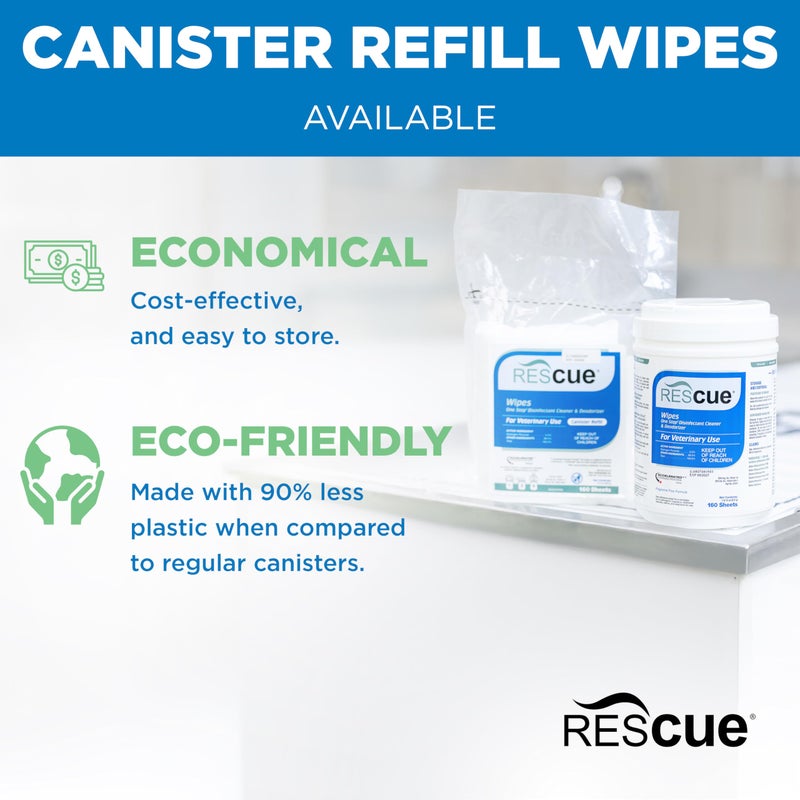 REScue One-Step Disinfectant Cleaner & Deodorizer Wipes for Vet Use â€“ Cleaner for Kennels, Litter Boxes, Vet Offices, Pet Grooming Surfaces, Pet Items â€“ Wipes Canister, 160-Count (Pack of 1) - Image 5
