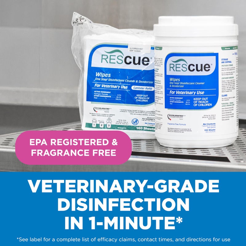 REScue One-Step Disinfectant Cleaner & Deodorizer Wipes for Vet Use â€“ Cleaner for Kennels, Litter Boxes, Vet Offices, Pet Grooming Surfaces, Pet Items â€“ Wipes Canister, 160-Count (Pack of 1) - Image 2