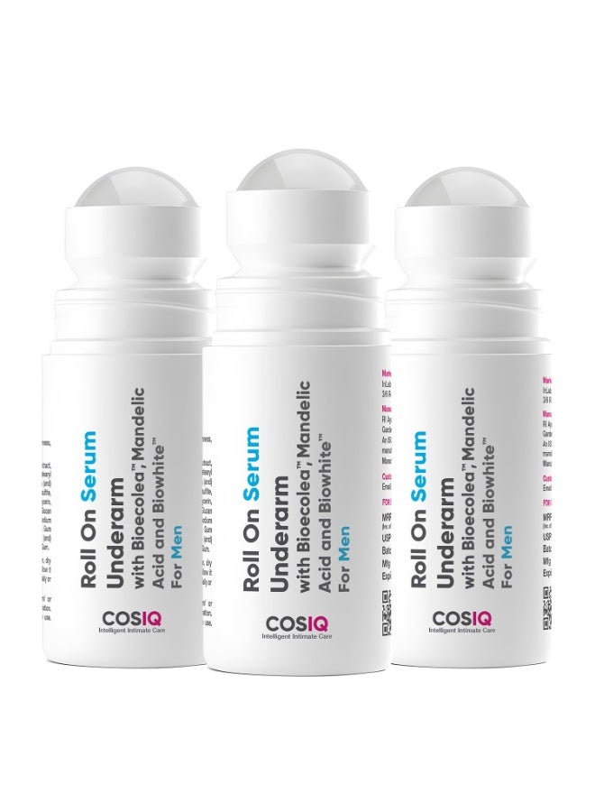 CosIQ Cos-IQ  Underarm Roll On Serum for Men (Pack of 3 X 40ml)| With Bioecolea, Mandelic Acid and Bio White| For Sensitive Skin |Control Odour, Softens Skin Long-Lasting Protection - Image 1