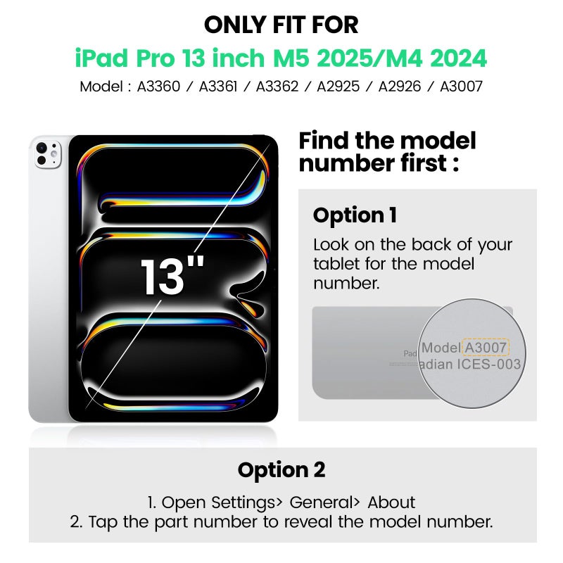 SEYMAC Case for iPad Pro 13 Inch M5 2025 / M4 2024, Heavy Duty Shockproof Protective Case with Screen Protector, 360Â° Rotating Stand, Hand/Shoulder Strap and Pen Holder, Green - Image 2