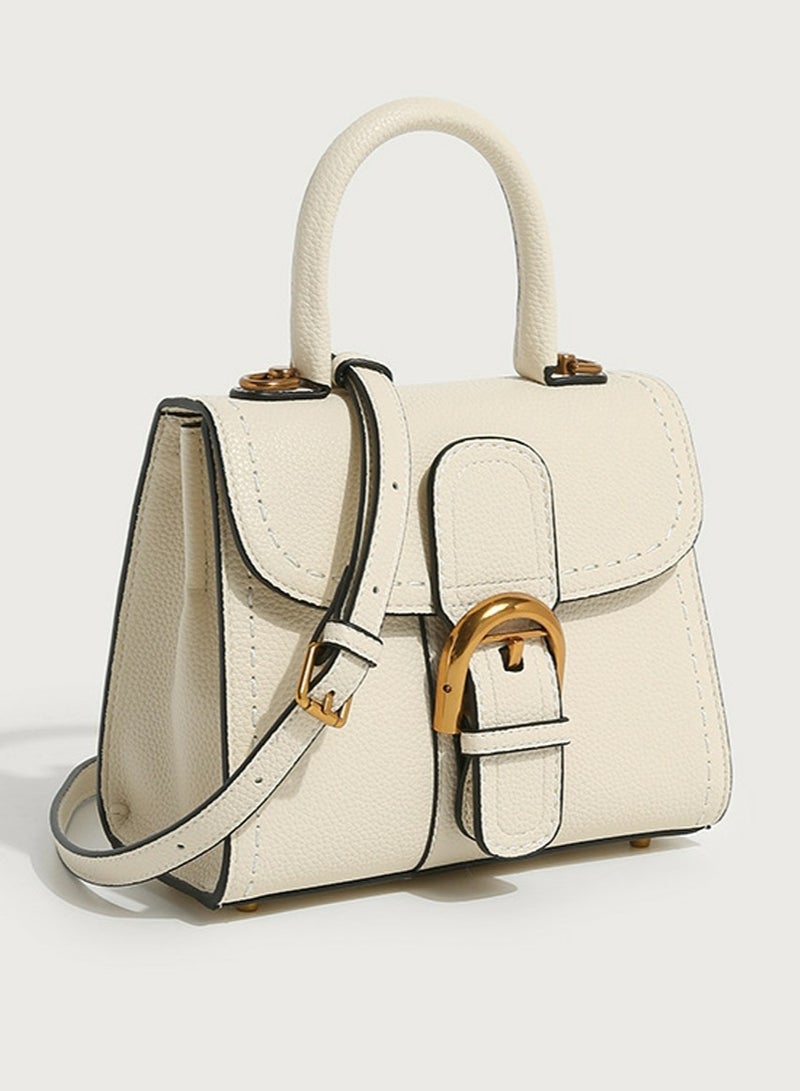 Loquat Ladies' Stylish Vintage Handbag Single Shoulder Crossbody Bag Cream White  - Image 2