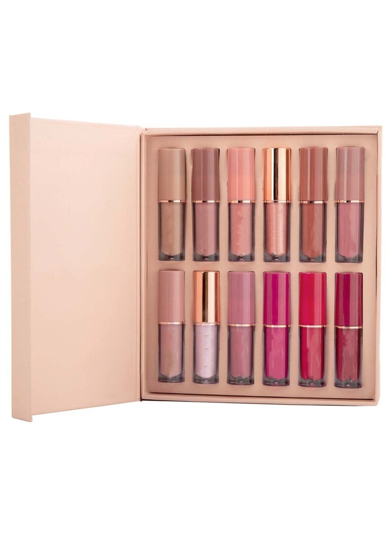 هويتك مجموعة أحمر شفاه من إتش تي، مكونة من 12 قطعة، ملمع شفاه مطفي وناعم - Image 1