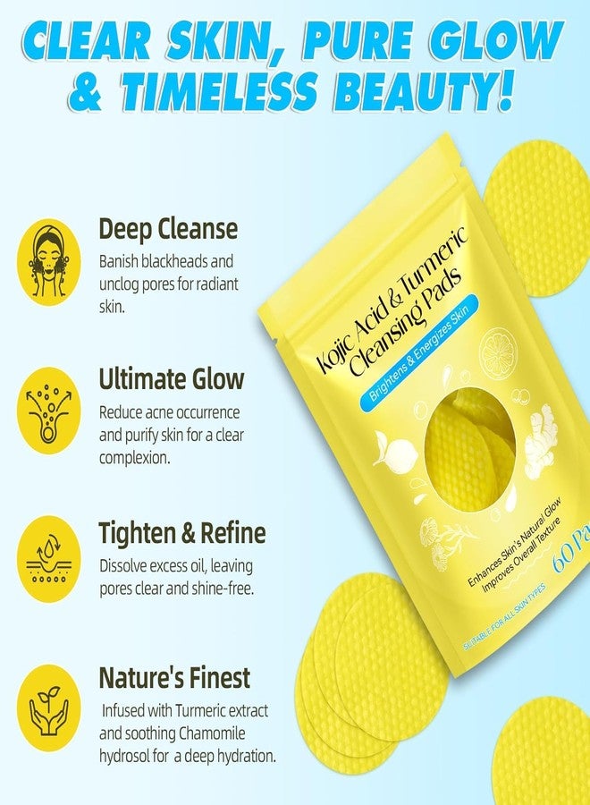 NL TRADERS turmeric kojic acid pads, kojic acid and turmeric cleansing pads, Skin Brightening & Acne Prevention, with Vitamin B5, Vitamin C, Turmeric Infused Foaming Exfoliating Pads, for Face for All Skin Types - (Pack of 1, 60Pcs) - Image 3