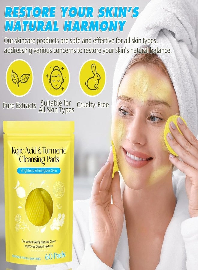 NL TRADERS turmeric kojic acid pads, kojic acid and turmeric cleansing pads, Skin Brightening & Acne Prevention, with Vitamin B5, Vitamin C, Turmeric Infused Foaming Exfoliating Pads, for Face for All Skin Types - (Pack of 1, 60Pcs) - Image 2