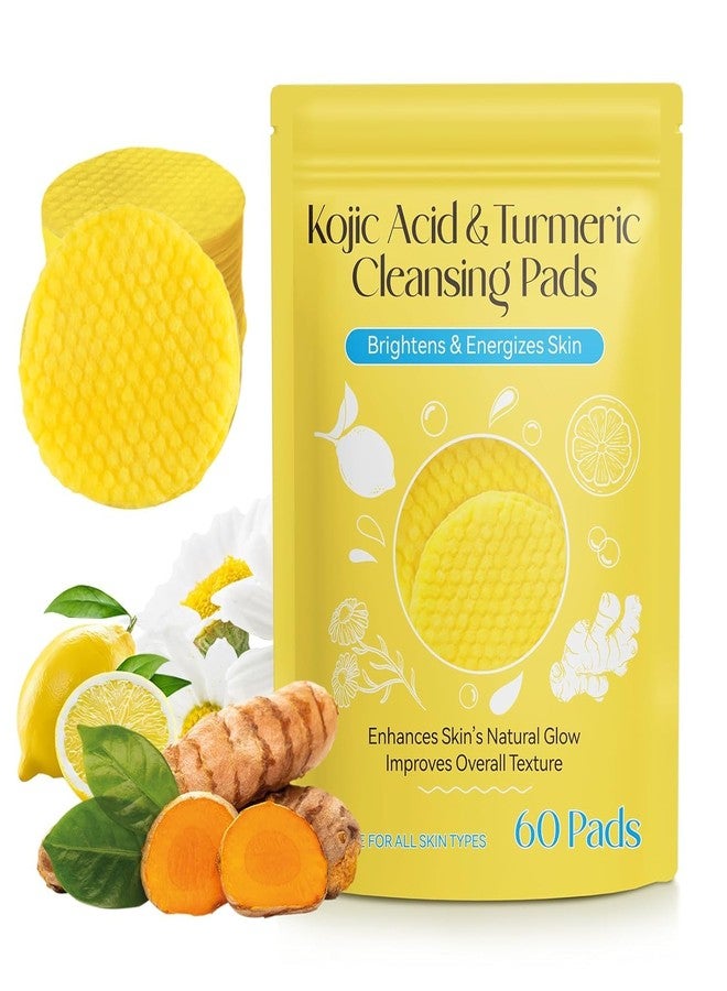 NL TRADERS turmeric kojic acid pads, kojic acid and turmeric cleansing pads, Skin Brightening & Acne Prevention, with Vitamin B5, Vitamin C, Turmeric Infused Foaming Exfoliating Pads, for Face for All Skin Types - (Pack of 1, 60Pcs) - Image 1