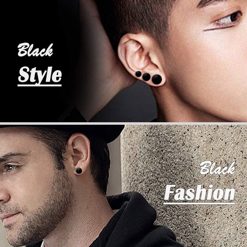 FLYUN Fake Gauges, 6 Pairs Men's Earrings, Faux Plugs Black Stud Surgical Steel Screw Flat Back Punk Earrings Hypoallergenic 18G/1MM - Image 3
