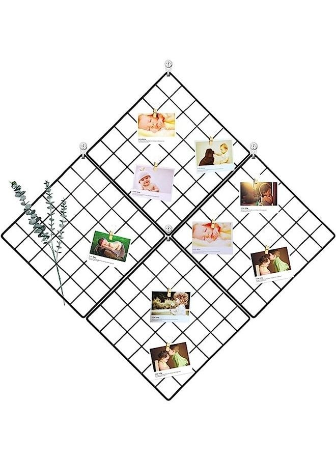4 PC Wall Grid Panels For Photo Display Office Decorative Desk Storage Organizer Study Memo Board Dimensions 13.8" x 13.8"