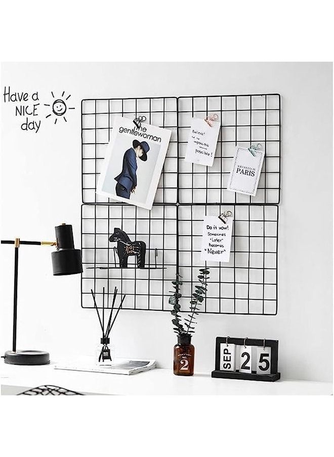 4 PC Wall Grid Panels For Photo Display Office Decorative Desk Storage Organizer Study Memo Board Dimensions 13.8" x 13.8"