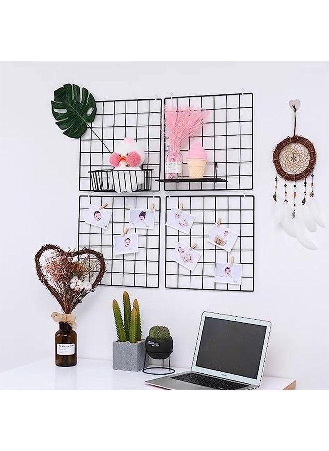 4 PC Wall Grid Panels For Photo Display Office Decorative Desk Storage Organizer Study Memo Board Dimensions 13.8" x 13.8"