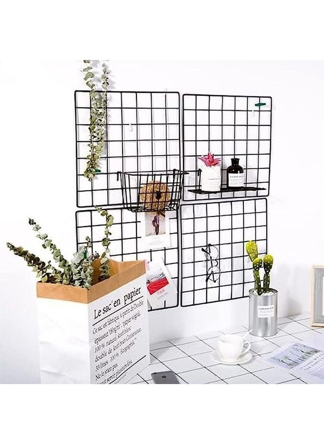 4 PC Wall Grid Panels For Photo Display Office Decorative Desk Storage Organizer Study Memo Board Dimensions 13.8" x 13.8"