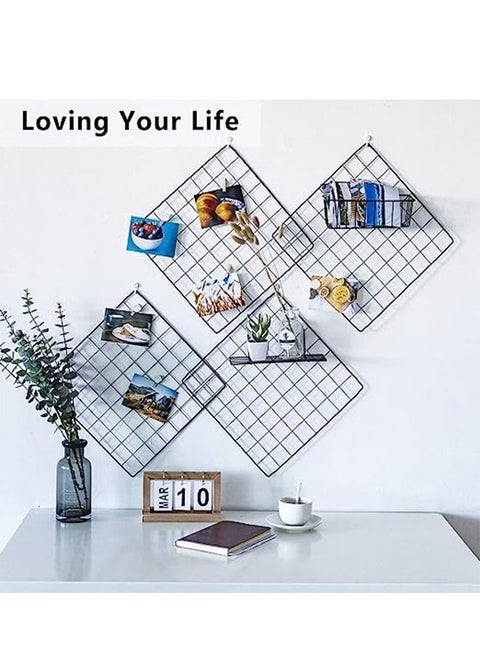 4 PC Wall Grid Panels For Photo Display Office Decorative Desk Storage Organizer Study Memo Board Dimensions 13.8" x 13.8"
