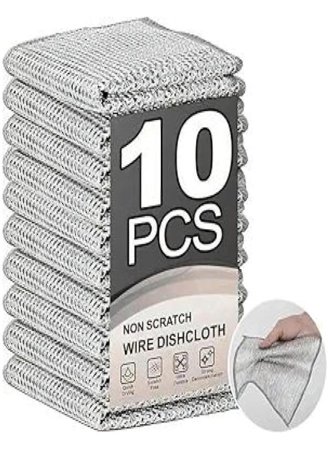 INKIES Dishwasher Rag (Pack of 10 Multipurpose Wire Dishwashing Rags for Wet and Dry Cleaning Steel Cloth Scrubber for Utensils & Kitchen Cleaning, Dish Wash Vessel Cleaning Wool Wire Dishwashing Rags Cloth - Image 1
