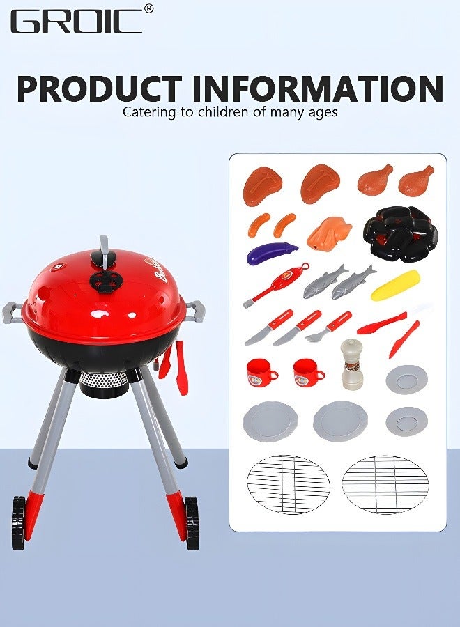 GROIC BBQ Play Set Toys for Kids,Barbecue Playset Food Cooking Playset Kitchen Playset with 1 Barbecue Grill, 2 Cooking Grates, Meats, Vegetables, Utensils, Kitchen Pretend Play - Image 2