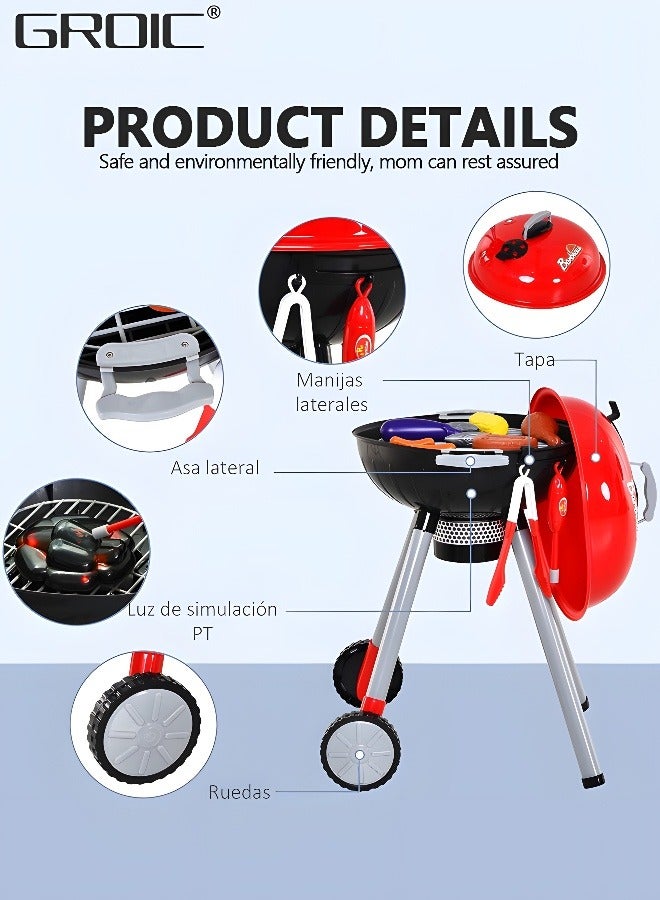 GROIC BBQ Play Set Toys for Kids,Barbecue Playset Food Cooking Playset Kitchen Playset with 1 Barbecue Grill, 2 Cooking Grates, Meats, Vegetables, Utensils, Kitchen Pretend Play - Image 3