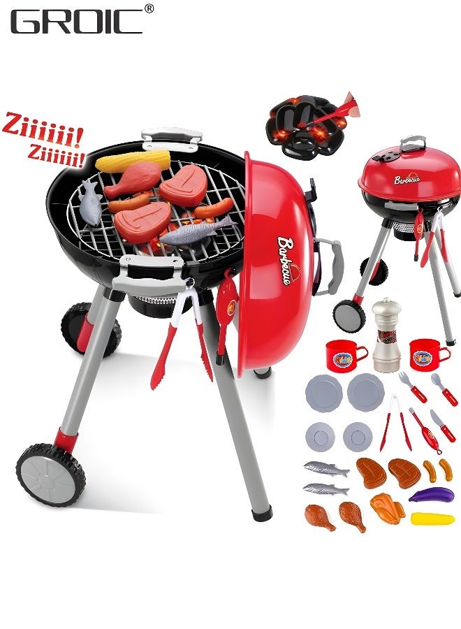 GROIC BBQ Play Set Toys for Kids,Barbecue Playset Food Cooking Playset Kitchen Playset with 1 Barbecue Grill, 2 Cooking Grates, Meats, Vegetables, Utensils, Kitchen Pretend Play - Image 1