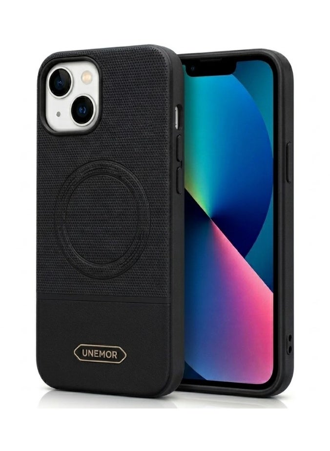 Unimor Premium faux leather case cover For iPhone 13 with a classic design, shock-resistant (Black) - Image 1