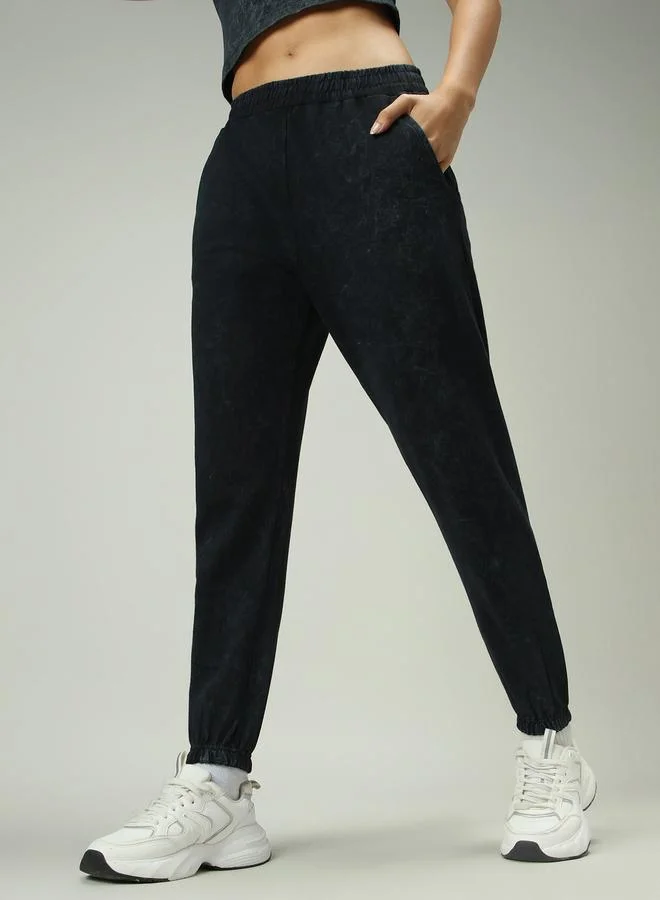 Outzidr  Grey Acid Wash Cuffed Joggers for Women | Best Price UAE