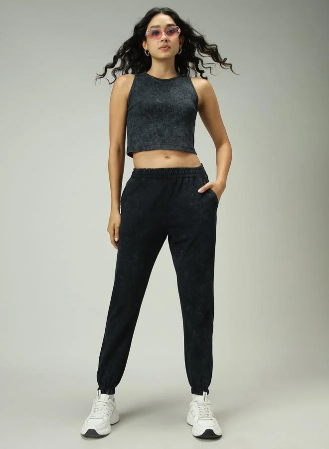 Outzidr  Grey Acid Wash Cuffed Joggers for Women | Best Price UAE