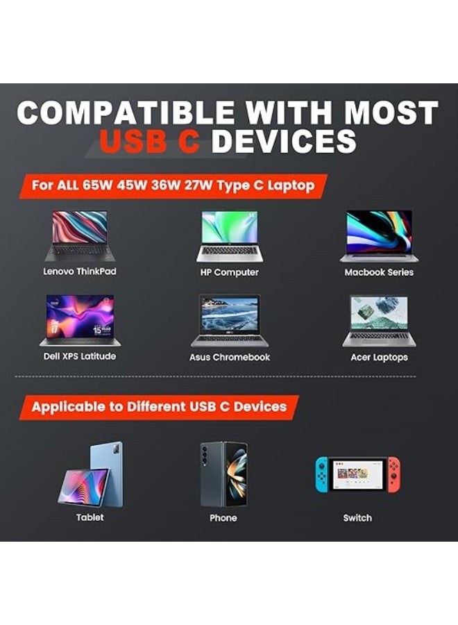 Universal 65W USB-C Laptop Charger - Fast Charging Power Supply - Compatible with ThinkPad, Yoga, Latitude, XPS, and Type-C Devices - Reliable AC Adapter for Daily Use - Image 5