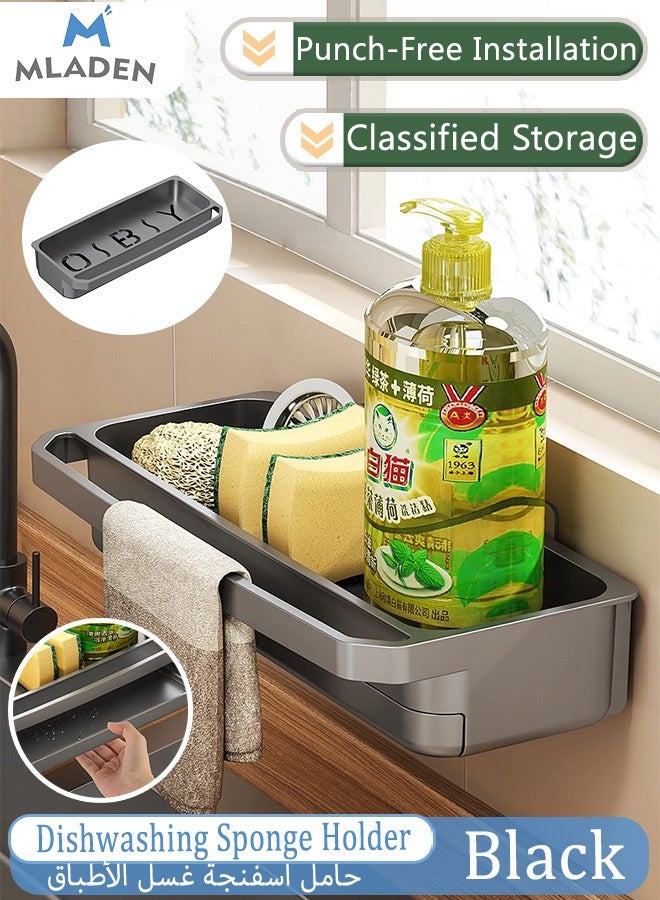 MLADEN Dishwashing Sponge Holder, Dish Soap and Sponge Holder for Kitchen Accessories, Stainless steel dishwashing sponge holder Dish Soap and Sponge Holder for Kitchen Accessories Storage Black - Image 1