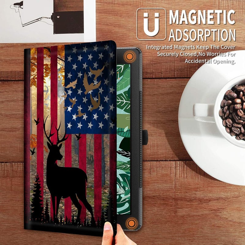 FUYOCWE for Fire HD 10 Case 2021,Fire HD 10 Plus Tablet Case (11th Generation, 2021 Release), Multi-Angle Slim Stand Smart Cover Cases for New Amazon Kindle Fire HD 10 10.1"-American Flag Forest Deer - Image 4