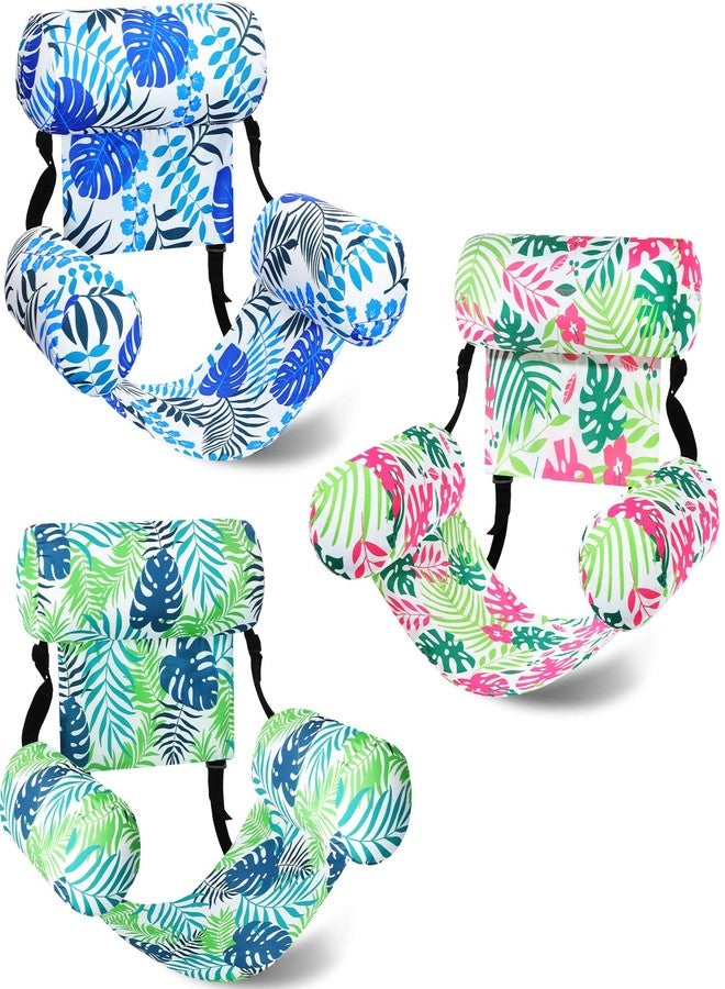 Lunmon 3 Pcs Pool Floats Chairs Adjustable Hammock Water Floating Chair Adult Inflatable Fabric Pool Lounge Chairs Tropical Plants Pattern Summer Swimming Pool Float for Pool - Image 1