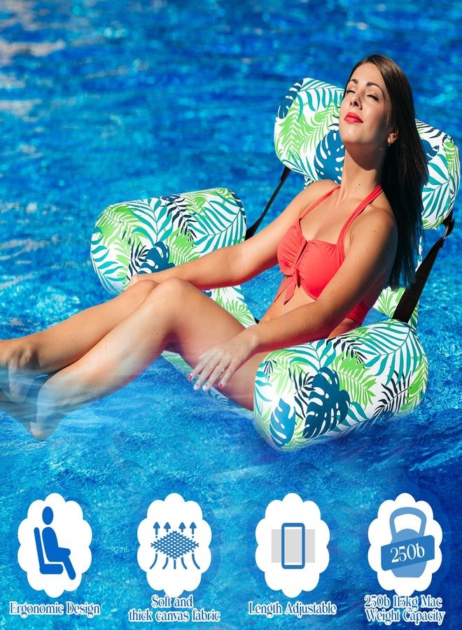 Lunmon 3 Pcs Pool Floats Chairs Adjustable Hammock Water Floating Chair Adult Inflatable Fabric Pool Lounge Chairs Tropical Plants Pattern Summer Swimming Pool Float for Pool - Image 2