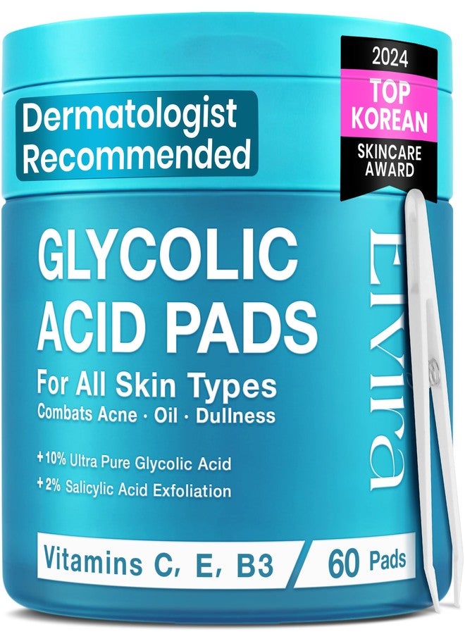 Elvira Glycolic Acid Exfoliating Facial Pads With 10% Glycolic Acid, 2% Salicylic Acid & Niacinamide - 60 Toner Pads, Daily Peel Treatment for Acne Prone Sensitive Skin - Image 1