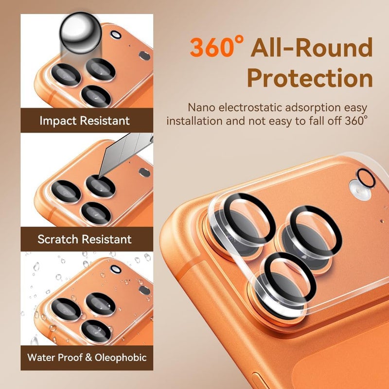 Vipsent Camera Lens Protector for iPhone 17 Pro Max 6.9",9H Tempered Glass，Ultra HD, Scratch Resistance Easy to Install，Case Friendly， 3-Pack - Image 2