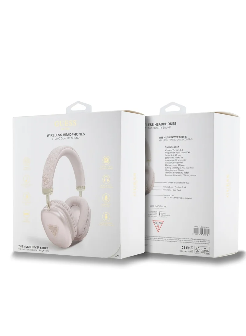 GUESS 4G Bluetooth Headphone with Triangle Logo / Powerful Bass Balanced Treble / High Quality Comfort Cushion / Voice Assistant Hands Free Calling - Pink