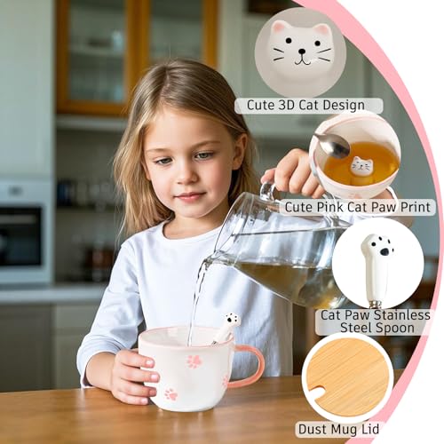 BigNoseDeer Kawaii Cat Mug with 3D Kitty Inside Cute Mugs Ceramic Tea Cup Coffee Mug Gifts for Women Girlfriend Kids White Elephant Gifts (13oz) - Image 3