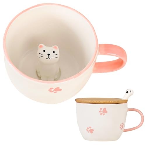 BigNoseDeer Kawaii Cat Mug with 3D Kitty Inside Cute Mugs Ceramic Tea Cup Coffee Mug Gifts for Women Girlfriend Kids White Elephant Gifts (13oz) - Image 1