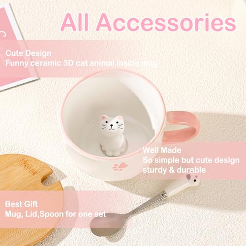 BigNoseDeer Kawaii Cat Mug with 3D Kitty Inside Cute Mugs Ceramic Tea Cup Coffee Mug Gifts for Women Girlfriend Kids White Elephant Gifts (13oz) - Image 4
