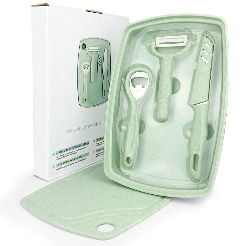 CARTINTS 5 In1 Camping Cutting Board For Kitchen Plastic Cutting Board Set with Bottle Opener Peeler Kitchen Knife Serving Tray Cutting Board Dishwasher Safe Green