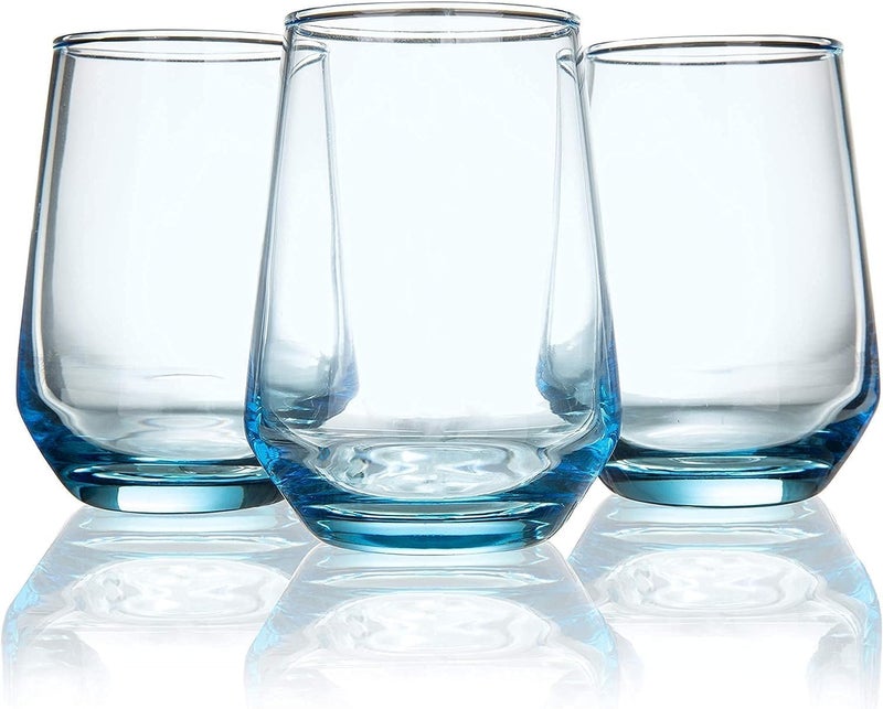 Jinelza Italian Premium Crystal Clear Blue Shade Whiskey Glasses Sturdy Scotch Whiskey Glasses Imported Tumbler for Bourbon, Juice, Cocktail 390ML Set of 6 - Image 1