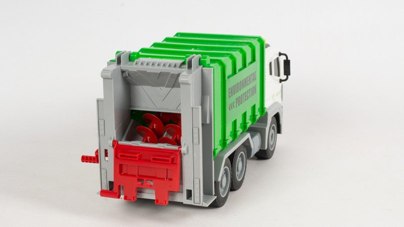 Garbage Truck: Green Medium Size, Friction-Powered Wheels - Realistic Lights & Sounds, Educational Toy Set With 3 Trash Cans for Kids, Birthday Parties, Classroom Activities - Image 2