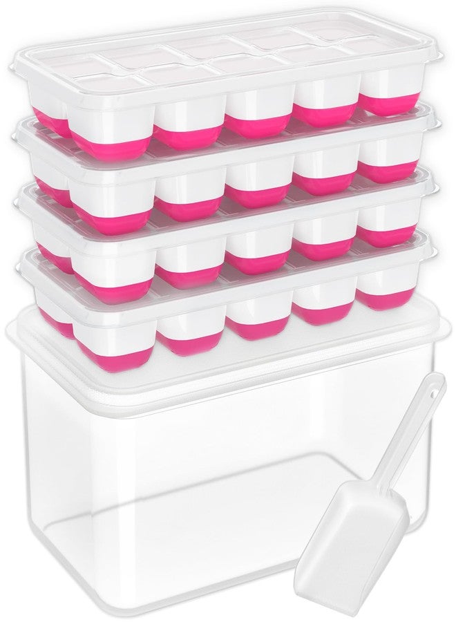 DOQAUS Ice Cube Tray with Lid and Bin, 4 Pack Silicone Plastic Ice Cubes Trays for Freezer with Box/Container, Stackable with Storage Iced Bucket Kits, Scoop, for RV, Soup, Food, Cocktail, Coffee - Image 1