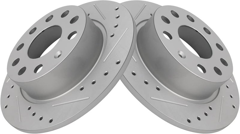 TRQ Performance Rear Drilled Slotted Coated Brake Rotor Set for VW Audi - Image 1