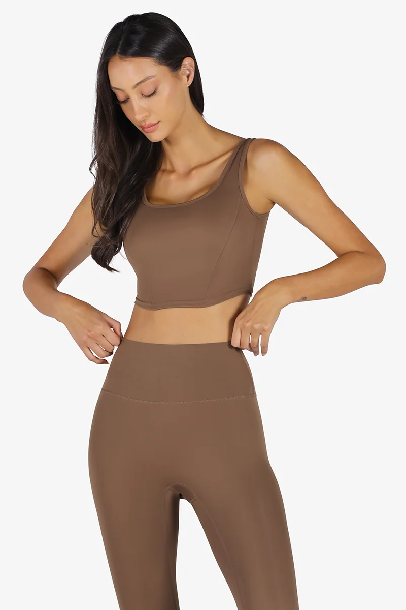 YesEco YesEco Women’s Brown Sports Bra – U-Back High-Support Padded Activewear for Yoga, Fitness & Gym | Sustainable Fabric: 75% Recycled Nylon, 25% Spandex | Eco-Friendly | Bra Only