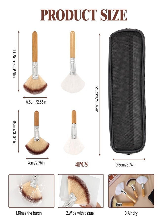 braxan Fan Brush Makeup, Esthetician Fluffy Facial Brushes, Facials Supplies For Estheticians,4pcs Brochas Para Faciales Spa, With 1 Black Brush Bag, For Loose Powder Highlighting Blush - Image 2