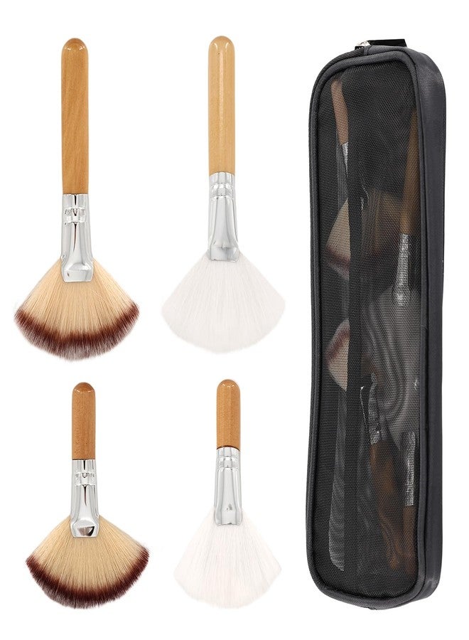braxan Fan Brush Makeup, Esthetician Fluffy Facial Brushes, Facials Supplies For Estheticians,4pcs Brochas Para Faciales Spa, With 1 Black Brush Bag, For Loose Powder Highlighting Blush - Image 1