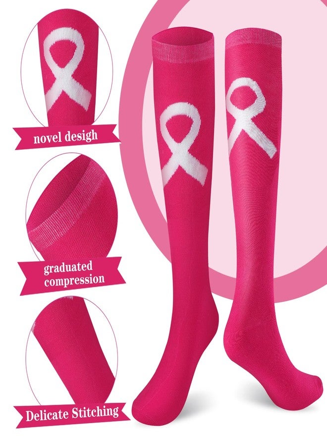 زانماي مجموعة زانماي المكونة من 3 أطقم من الجوارب وأساور المعصم للنساء المصابات بسرطان الثدي، جوارب كرة القدم بشريط وردي، إكسسوارات للتوعية بسرطان الثدي (كبير، وردي) - Image 3